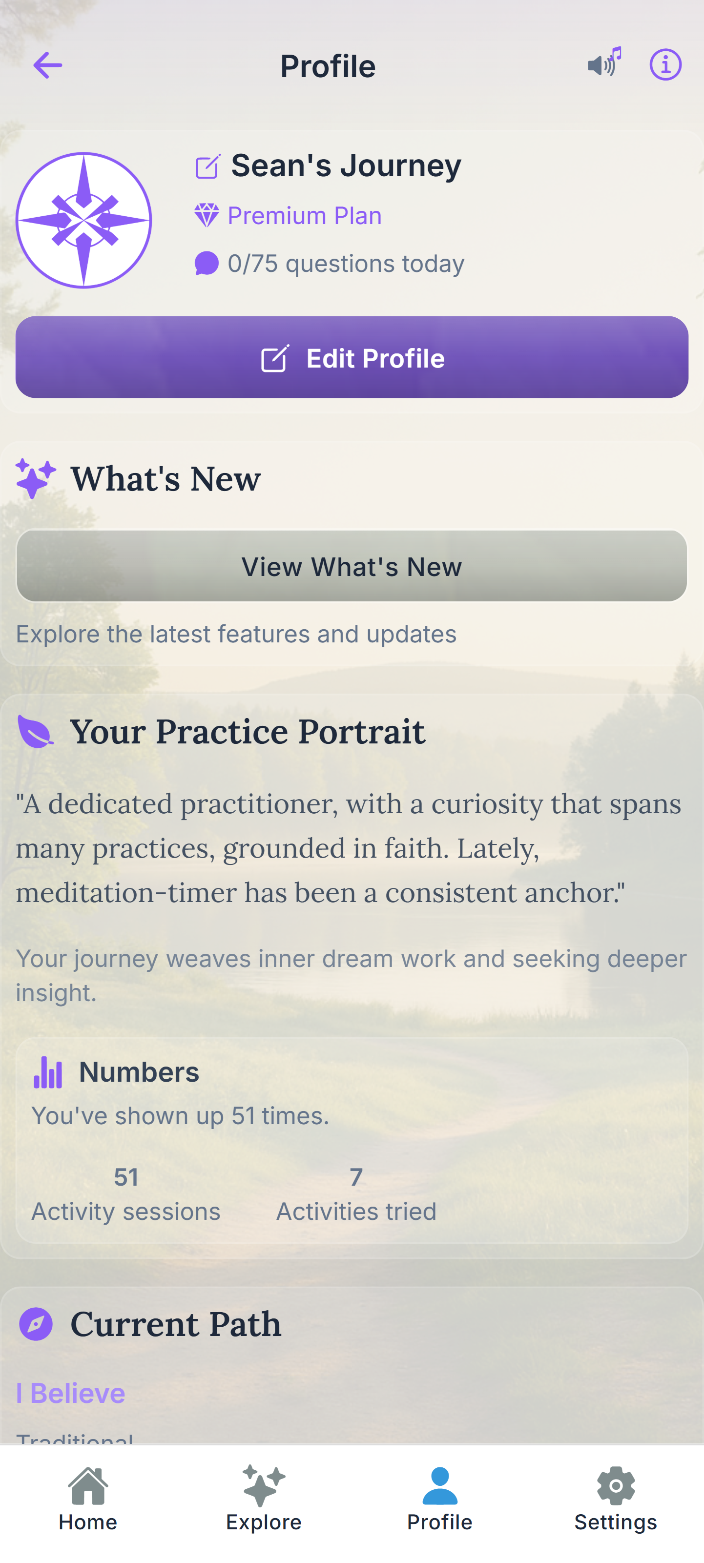InnerCompass spiritual guidance screen